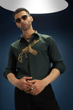 Sone Ki Bandook(Gun) - Hand Embroidered Designer Shirt - Bottle Green