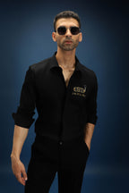 Fuck, I'm All in Hand Embroidered Designer Shirt - Black