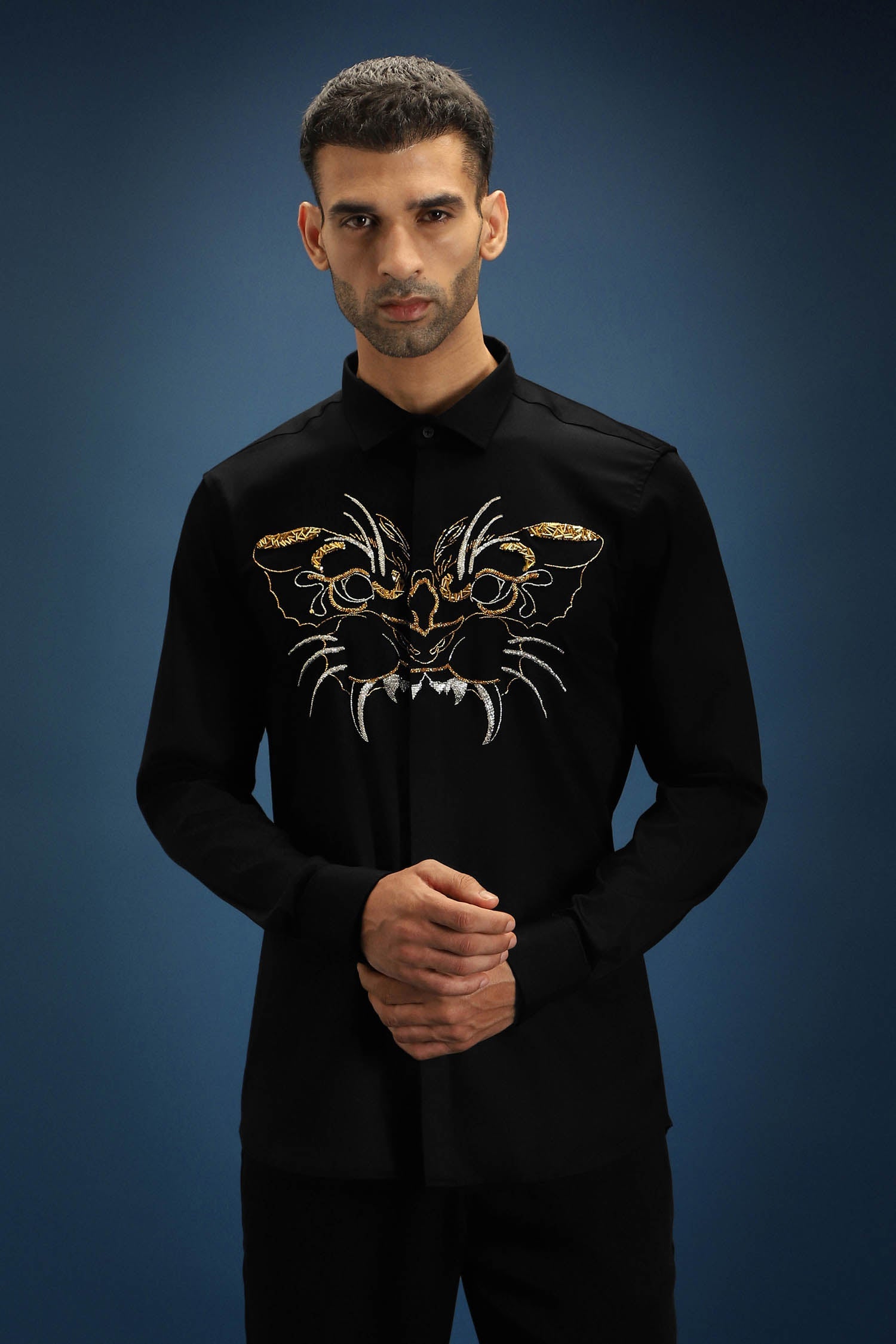 Beast Hand Embroidered Designer Shirt - Black