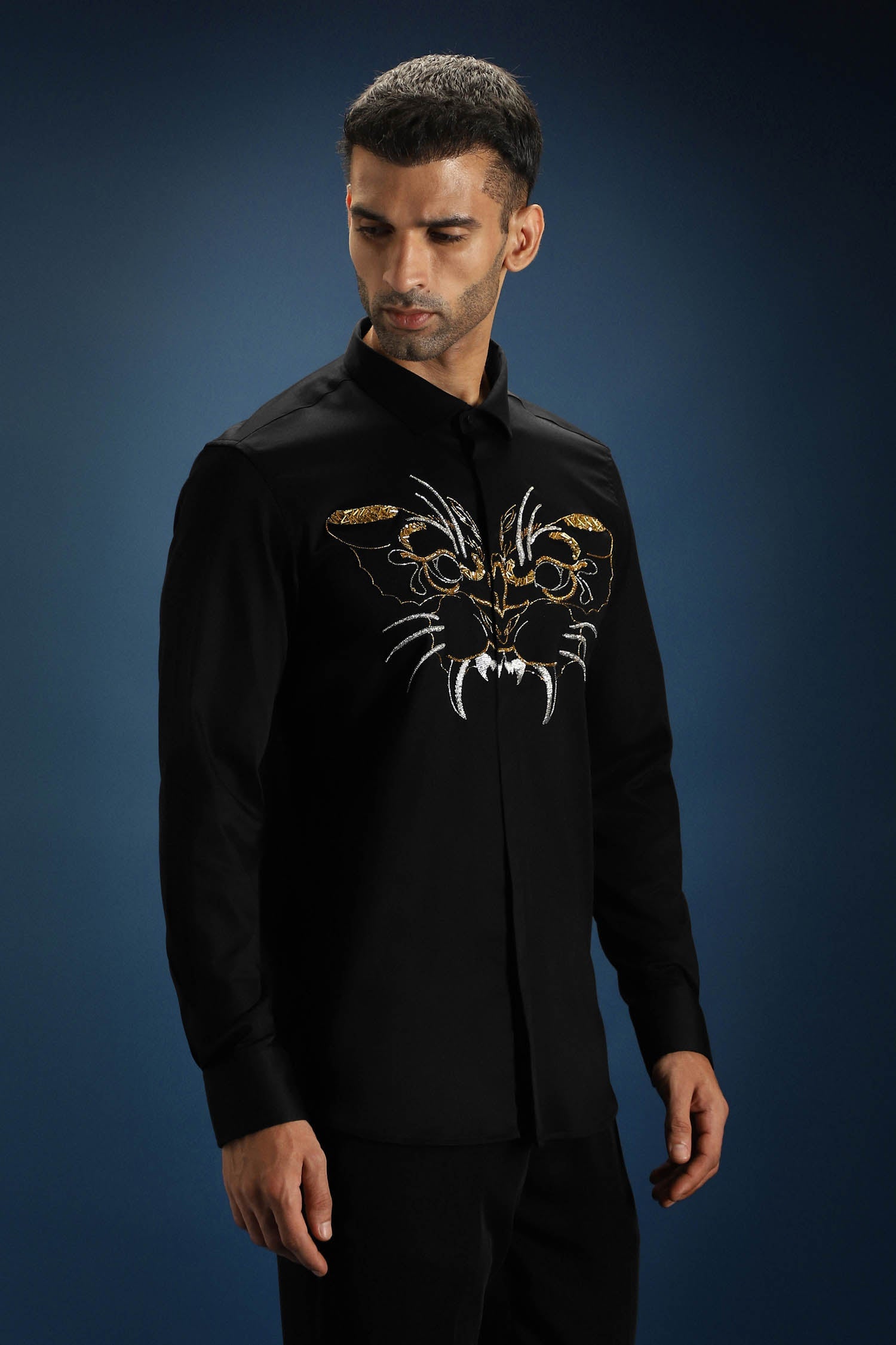 Beast Hand Embroidered Designer Shirt - Black