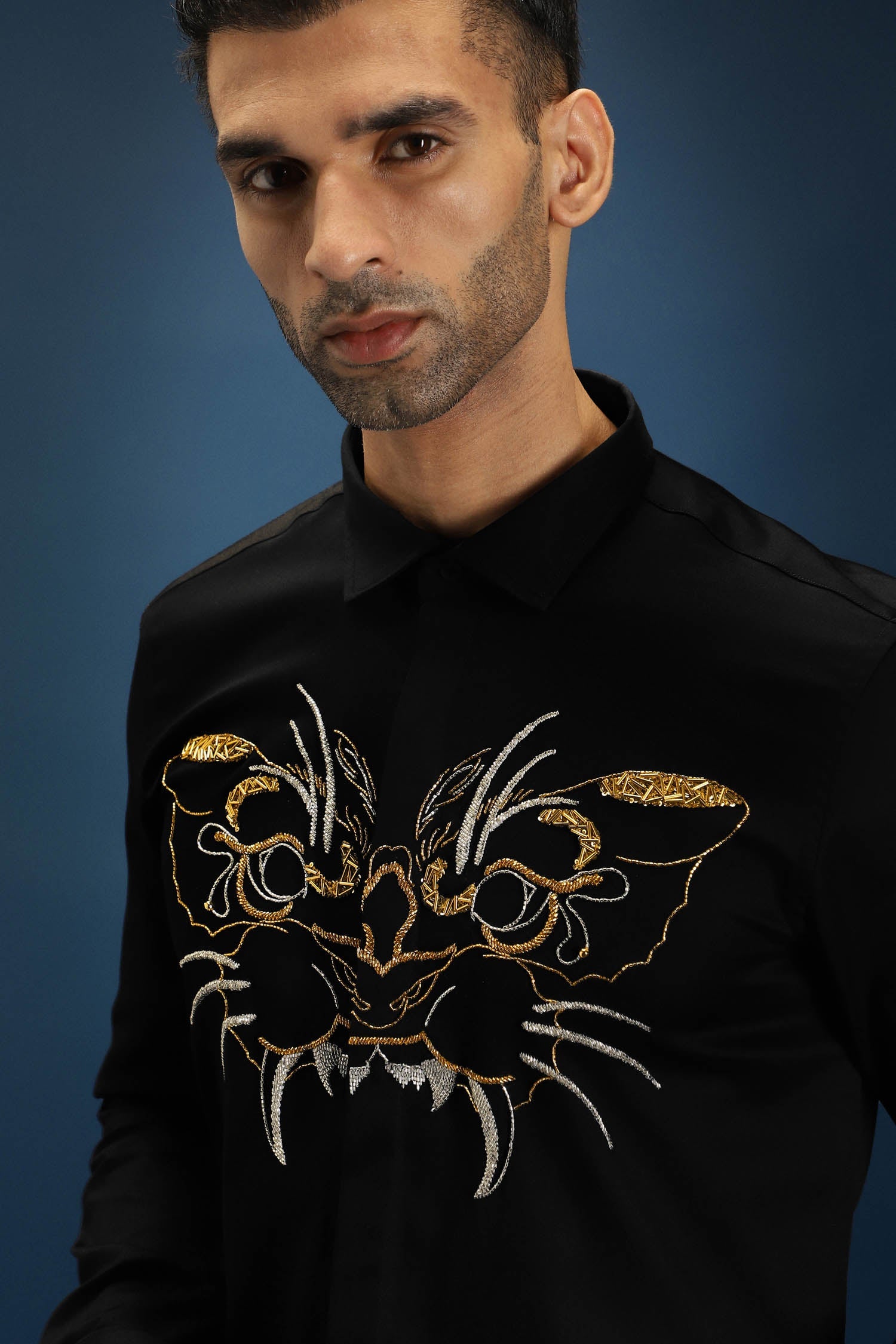 Beast Hand Embroidered Designer Shirt - Black