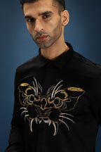 Beast Hand Embroidered Designer Shirt - Black