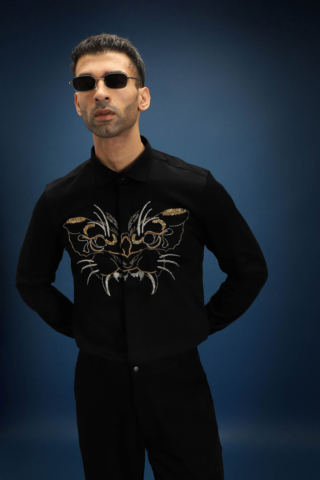 Beast Hand Embroidered Designer Shirt - Black