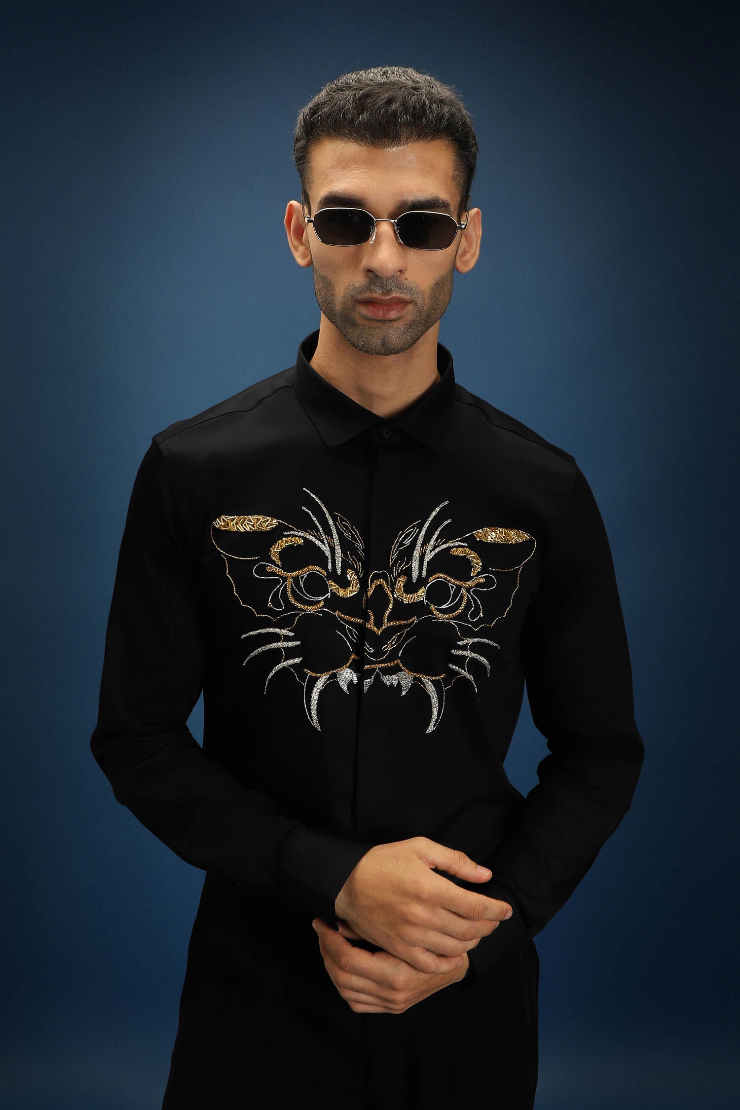 Beast Hand Embroidered Designer Shirt - Black