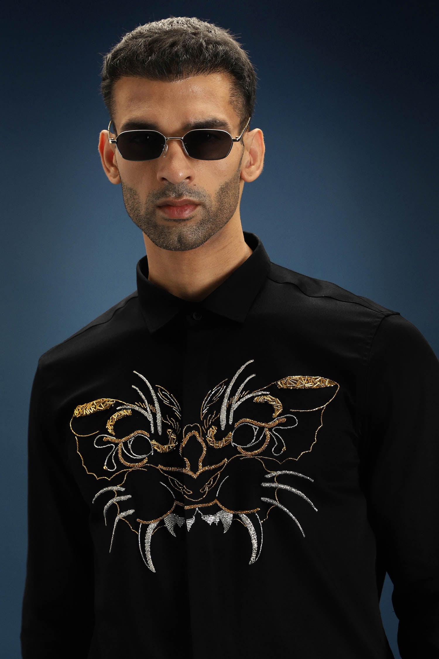Beast Hand Embroidered Designer Shirt - Black