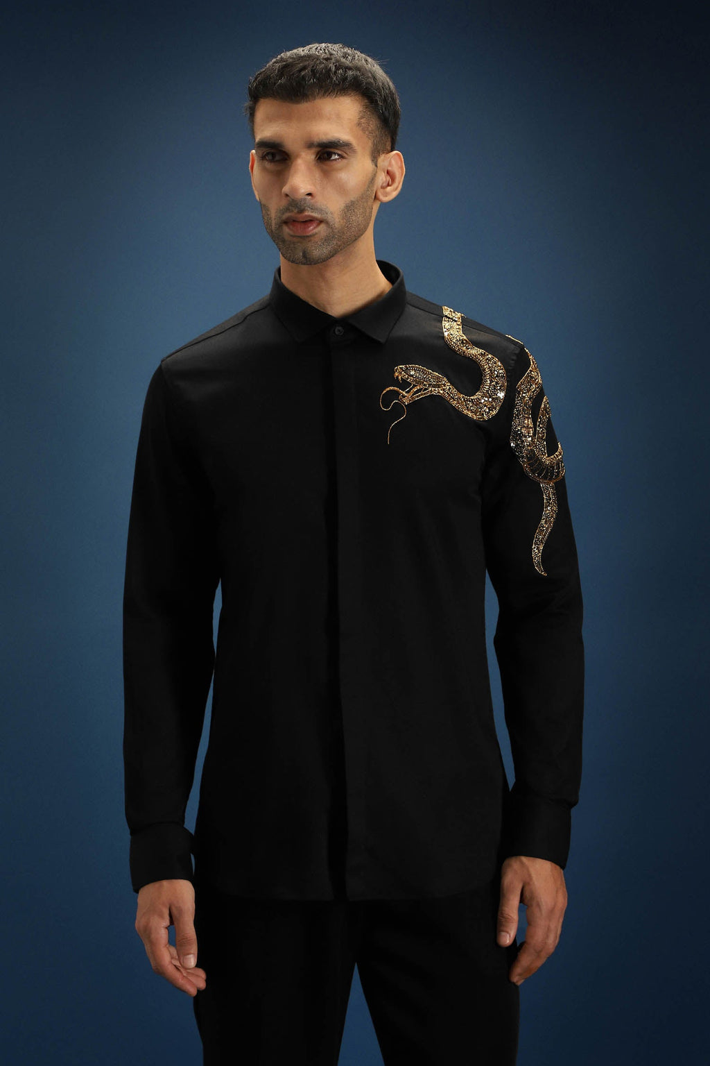 Viper(Snake) - Hand Embroidered Designer Shirt - Black