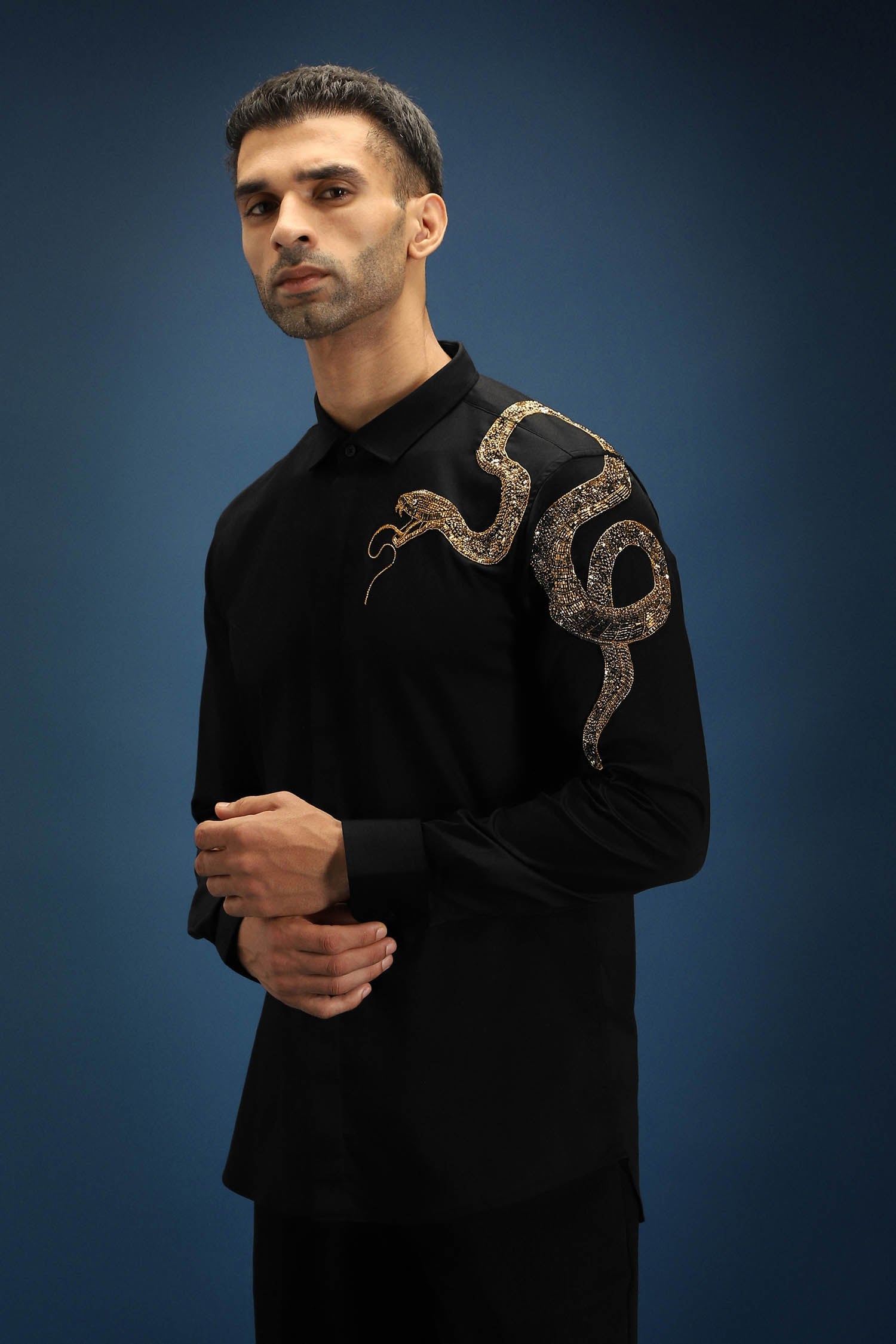 Viper(Snake) - Hand Embroidered Designer Shirt - Black