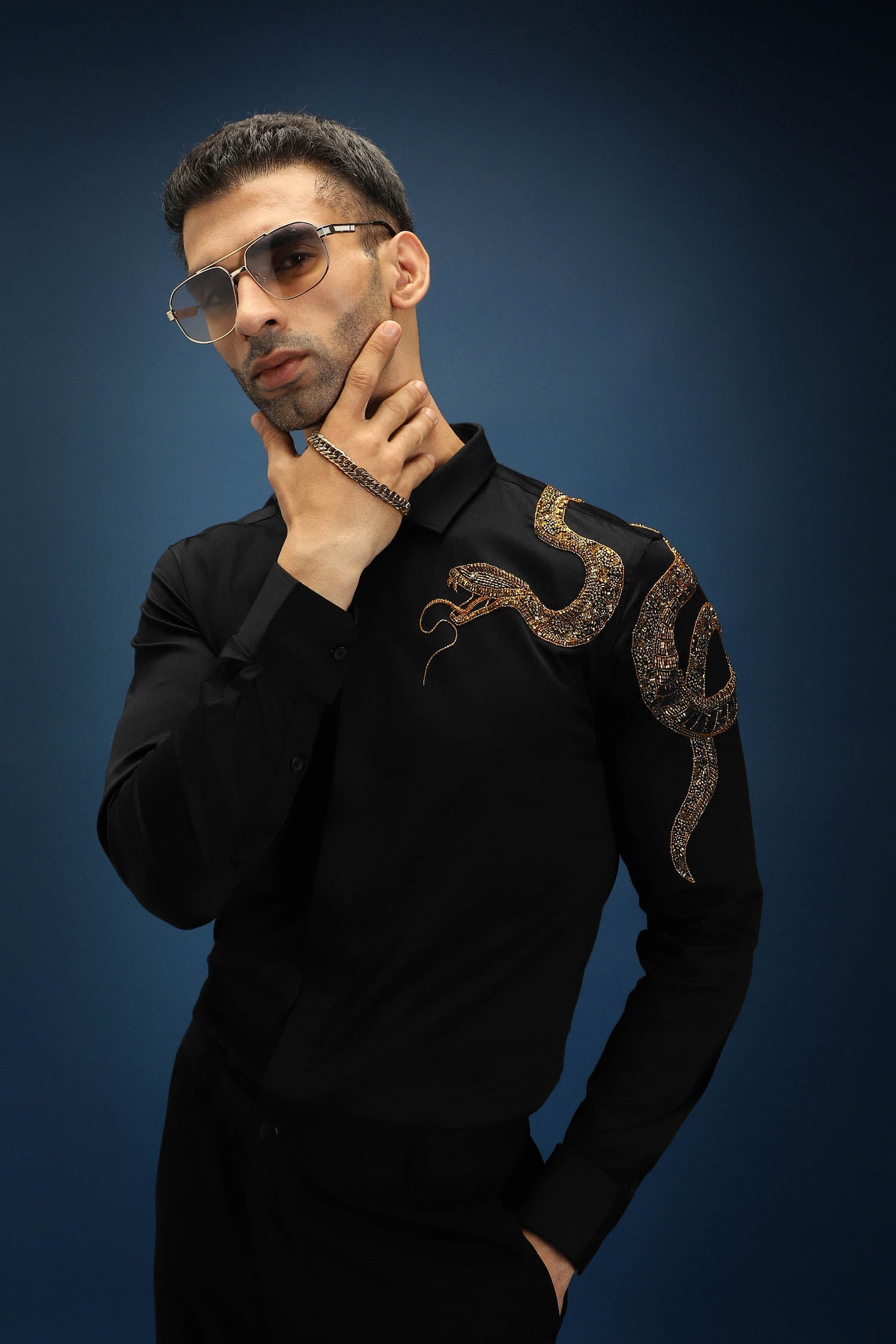 Viper(Snake) - Hand Embroidered Designer Shirt - Black