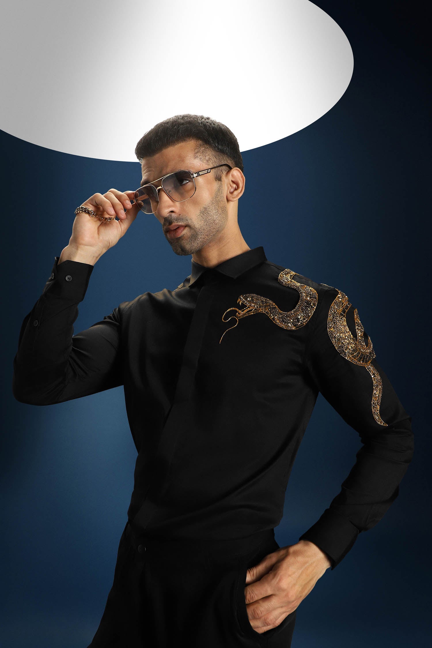 Viper(Snake) - Hand Embroidered Designer Shirt - Black