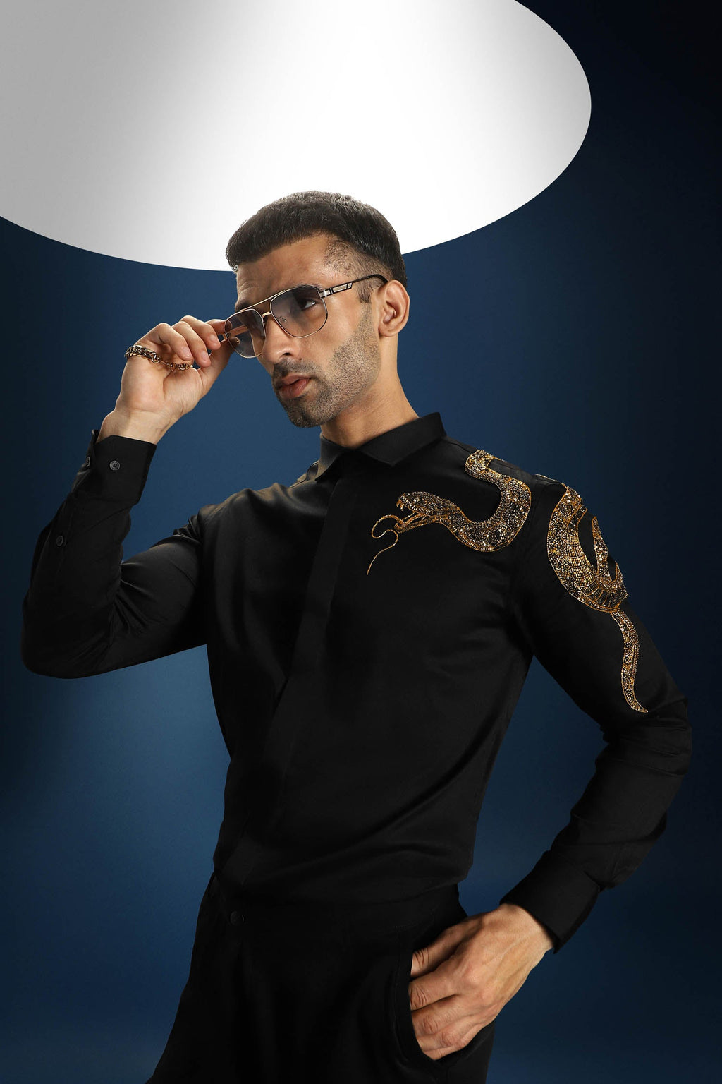 Viper(Snake) - Hand Embroidered Designer Shirt - Black