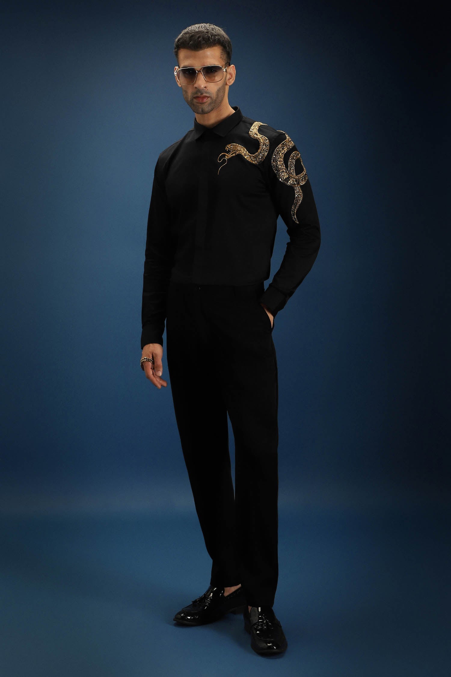 Viper(Snake) - Hand Embroidered Designer Shirt - Black