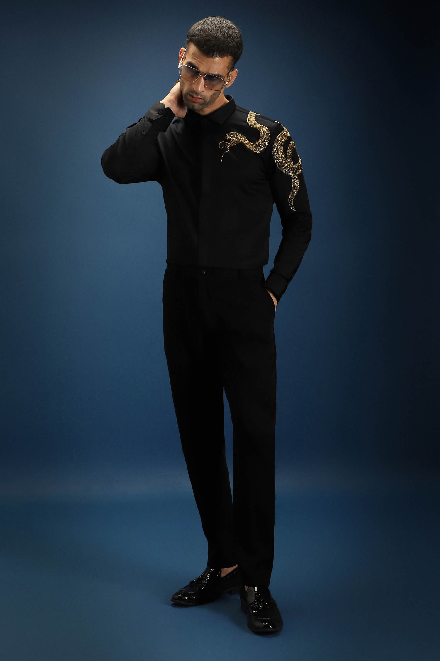 Viper(Snake) - Hand Embroidered Designer Shirt - Black