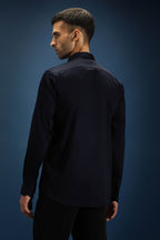 Feather(Wings) Hand Embroidered Designer Shirt - Navy