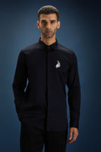 Feather(Wings) Hand Embroidered Designer Shirt - Navy