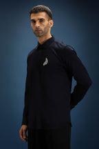 Feather(Wings) Hand Embroidered Designer Shirt - Navy