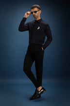 Feather(Wings) Hand Embroidered Designer Shirt - Navy