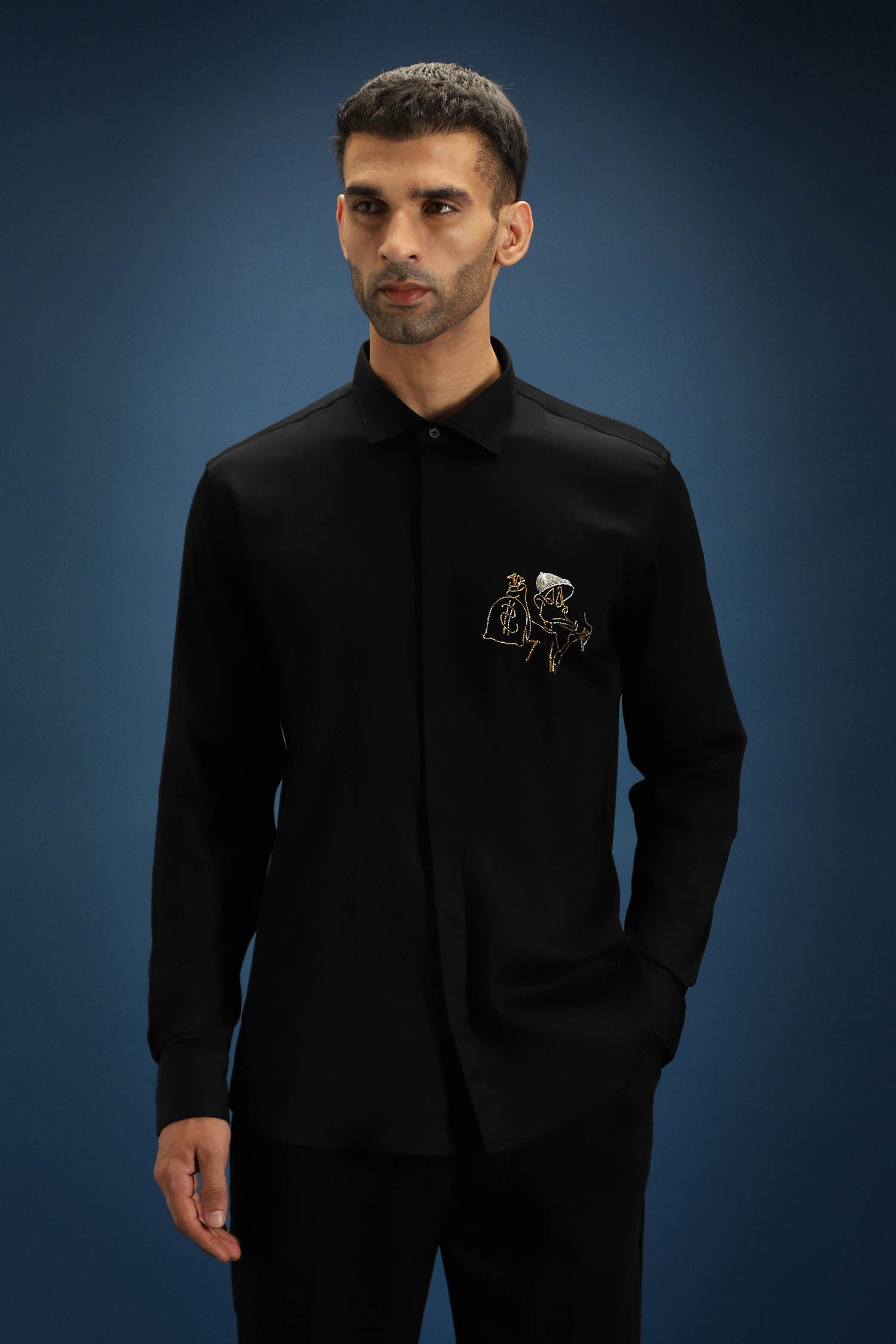 Baazigar - Hand Embroidered Designer Shirt - Black