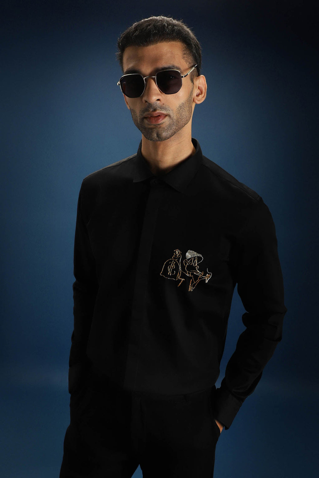 Baazigar - Hand Embroidered Designer Shirt - Black