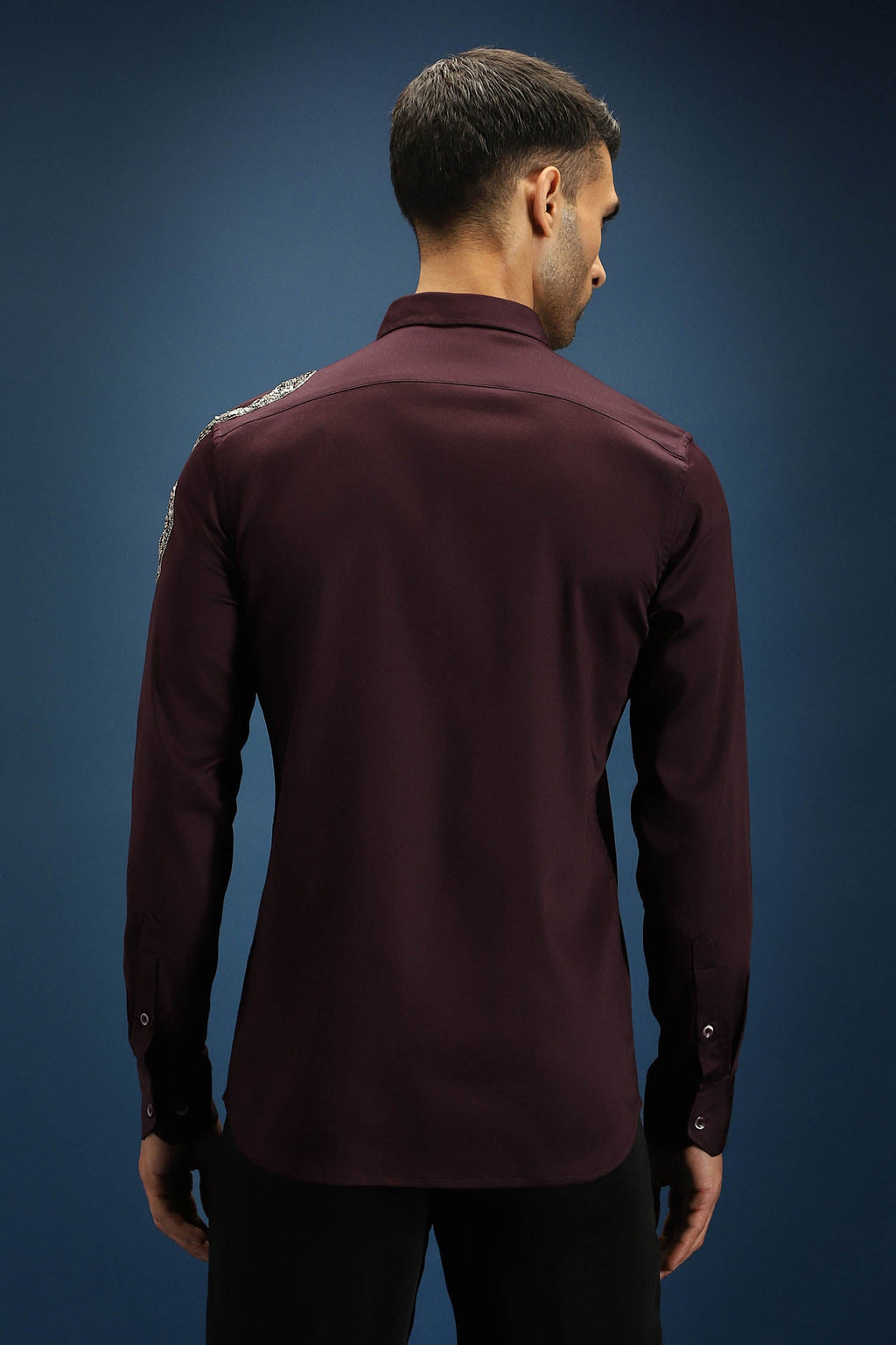 Viper- Hand Embroidered Designer Shirt - Wine