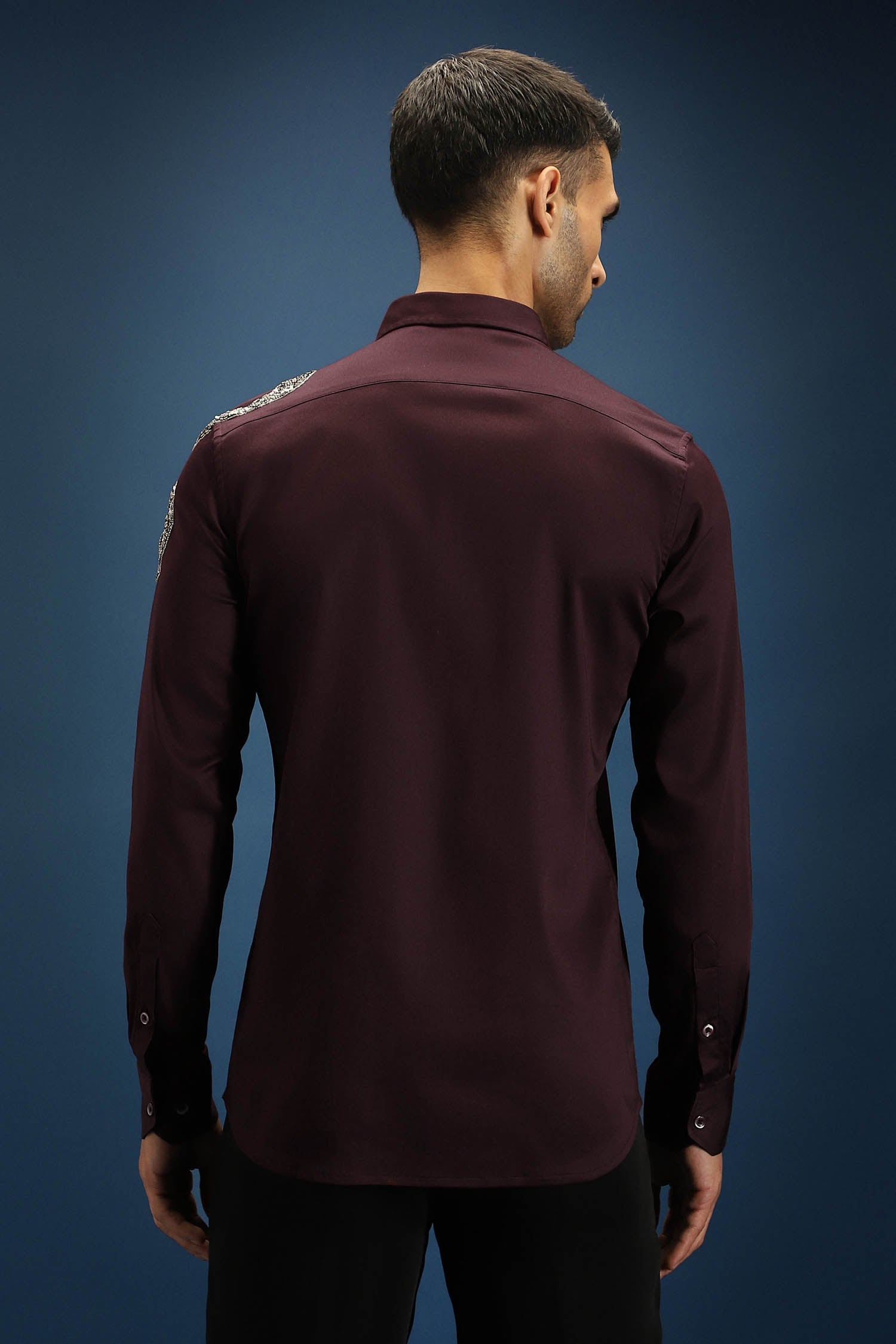 Viper- Hand Embroidered Designer Shirt - Wine