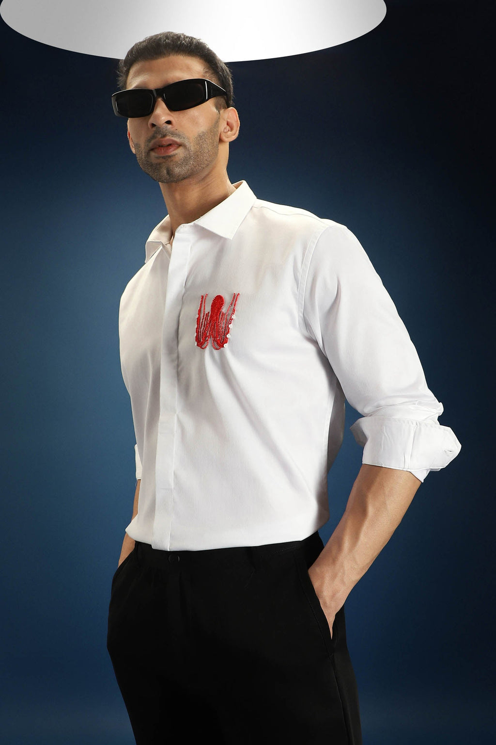 OCTOPUS- Hand Embroidered Designer Shirt - White