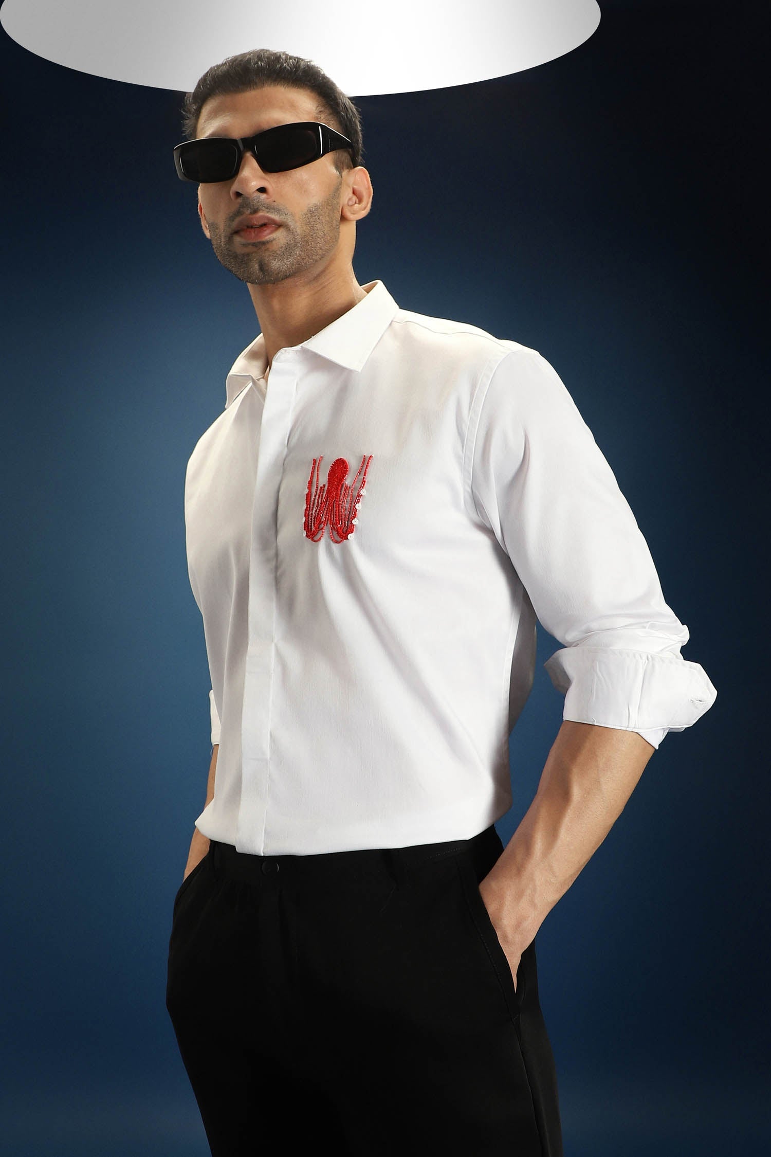 OCTOPUS- Hand Embroidered Designer Shirt - White