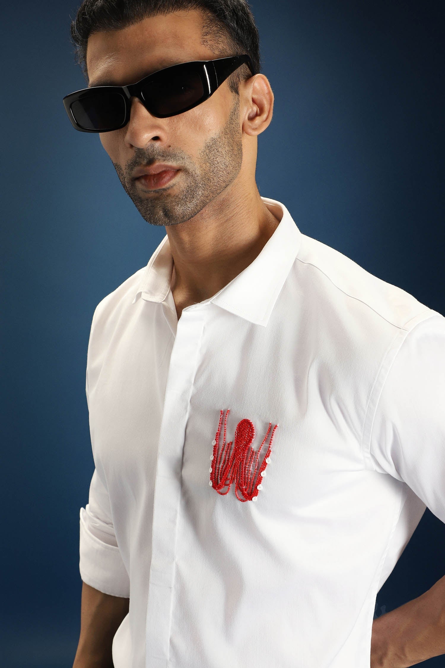 OCTOPUS- Hand Embroidered Designer Shirt - White