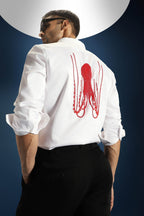 OCTOPUS- Hand Embroidered Designer Shirt - White