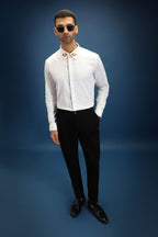 Collar  Bumblebee Hand Embroidered Designer Shirt - White