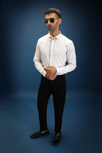 Collar  Bumblebee Hand Embroidered Designer Shirt - White