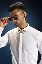 Collar  Bumblebee Hand Embroidered Designer Shirt - White