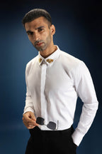 Collar  Bumblebee Hand Embroidered Designer Shirt - White