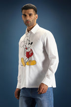 Mickster(Mickey Mouse)- Hand Embroidered Designer Shirt - White