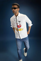 Mickster(Mickey Mouse)- Hand Embroidered Designer Shirt - White