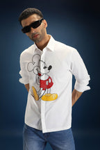 Mickster(Mickey Mouse)- Hand Embroidered Designer Shirt - White