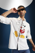 Mickster(Mickey Mouse)- Hand Embroidered Designer Shirt - White
