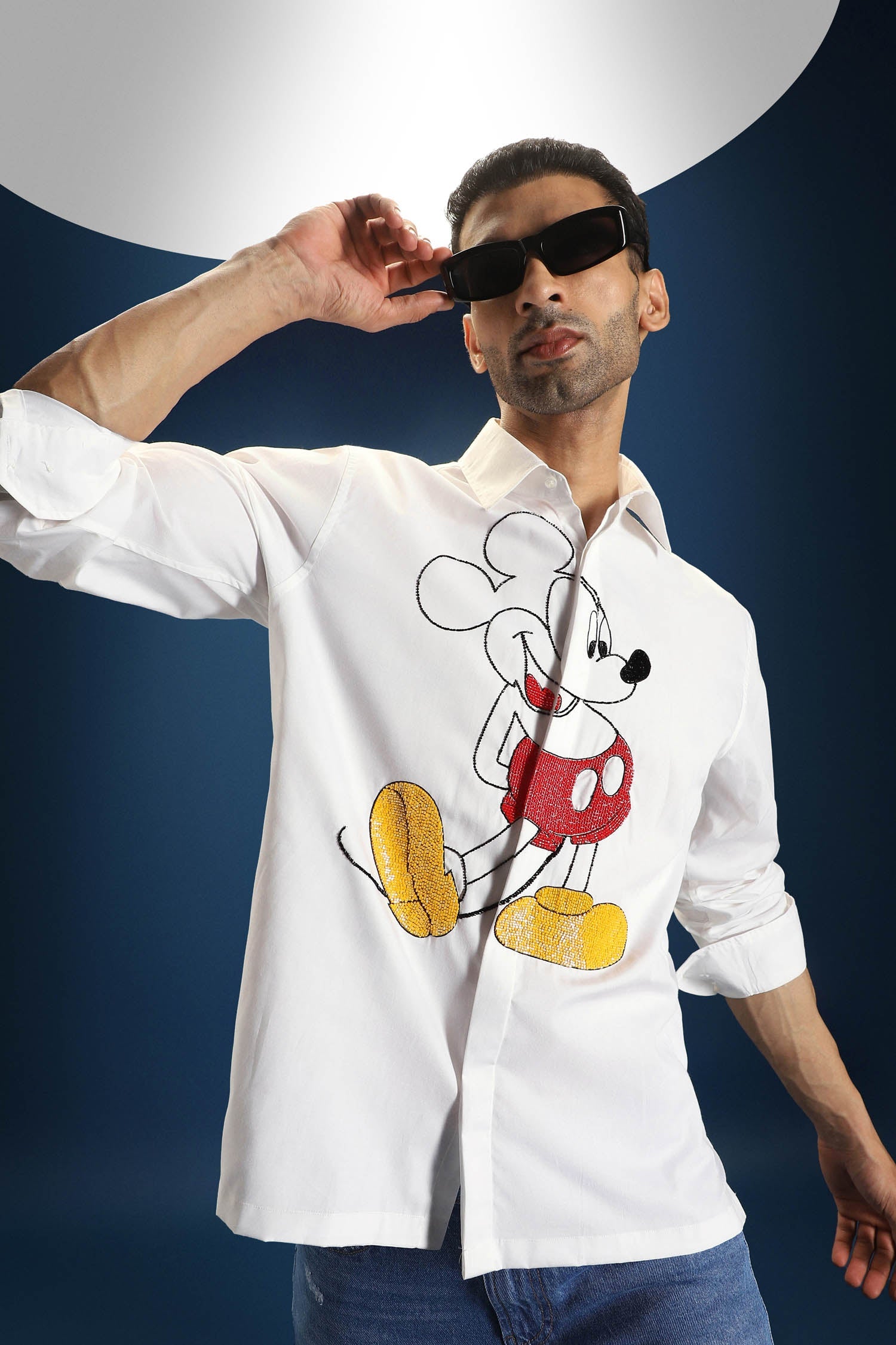 Mickster(Mickey Mouse)- Hand Embroidered Designer Shirt - White