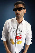 Mickster(Mickey Mouse)- Hand Embroidered Designer Shirt - White