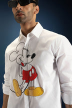 Mickster(Mickey Mouse)- Hand Embroidered Designer Shirt - White