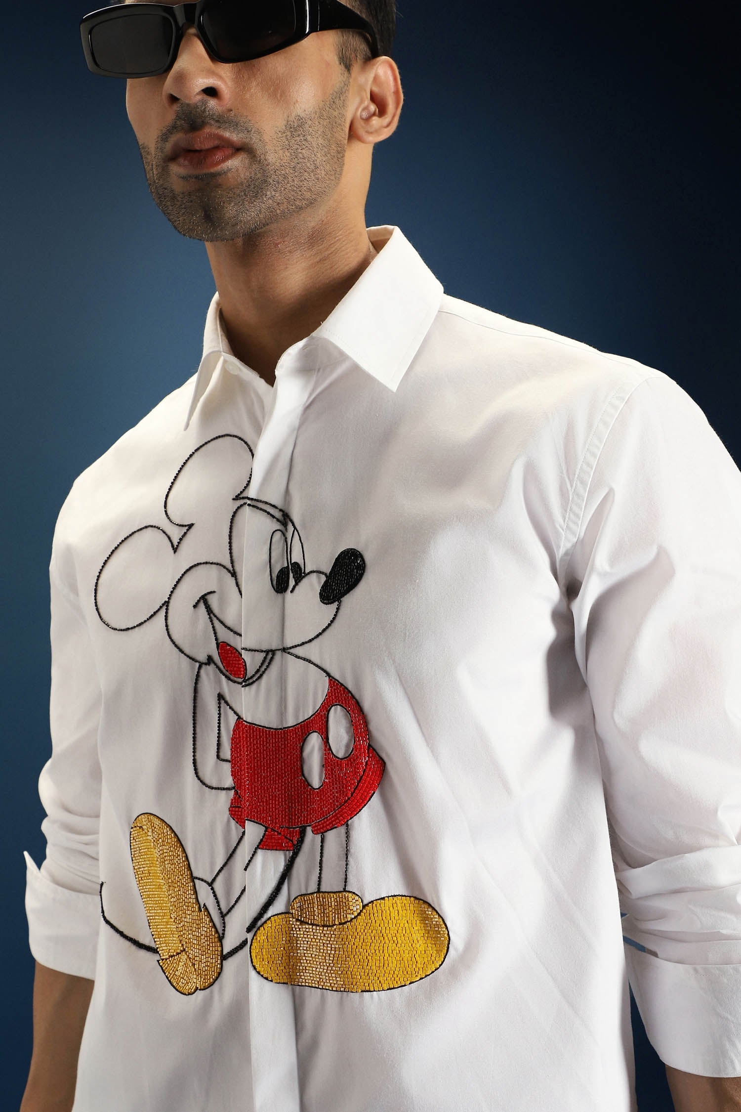 Mickster(Mickey Mouse)- Hand Embroidered Designer Shirt - White