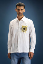 Sunflower Hand Embroidered Designer Shirt - White