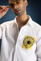 Sunflower Hand Embroidered Designer Shirt - White