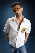 Sunflower Hand Embroidered Designer Shirt - White