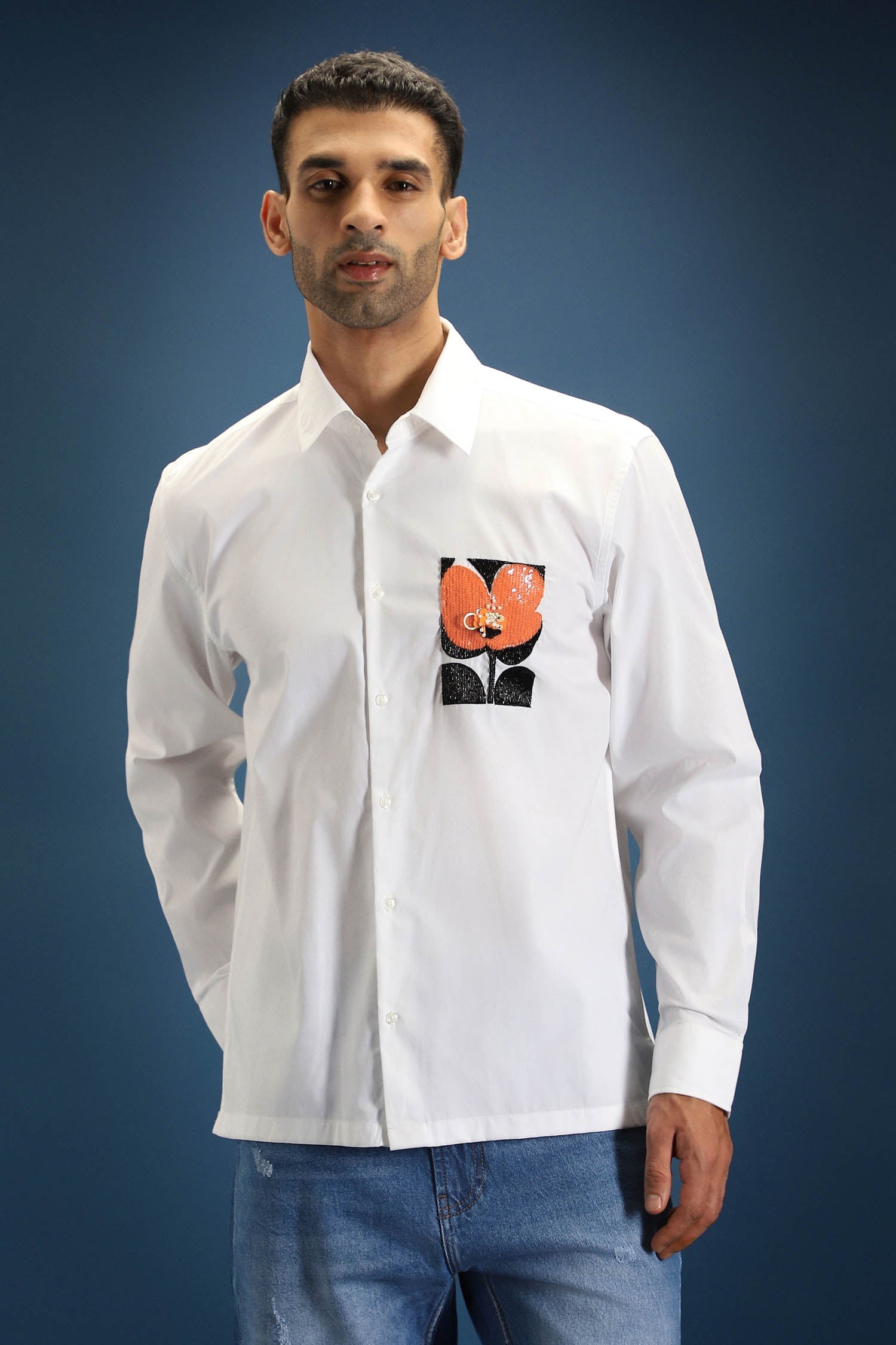 Flourish(Flower)- Hand Embroidered Designer Shirt - White