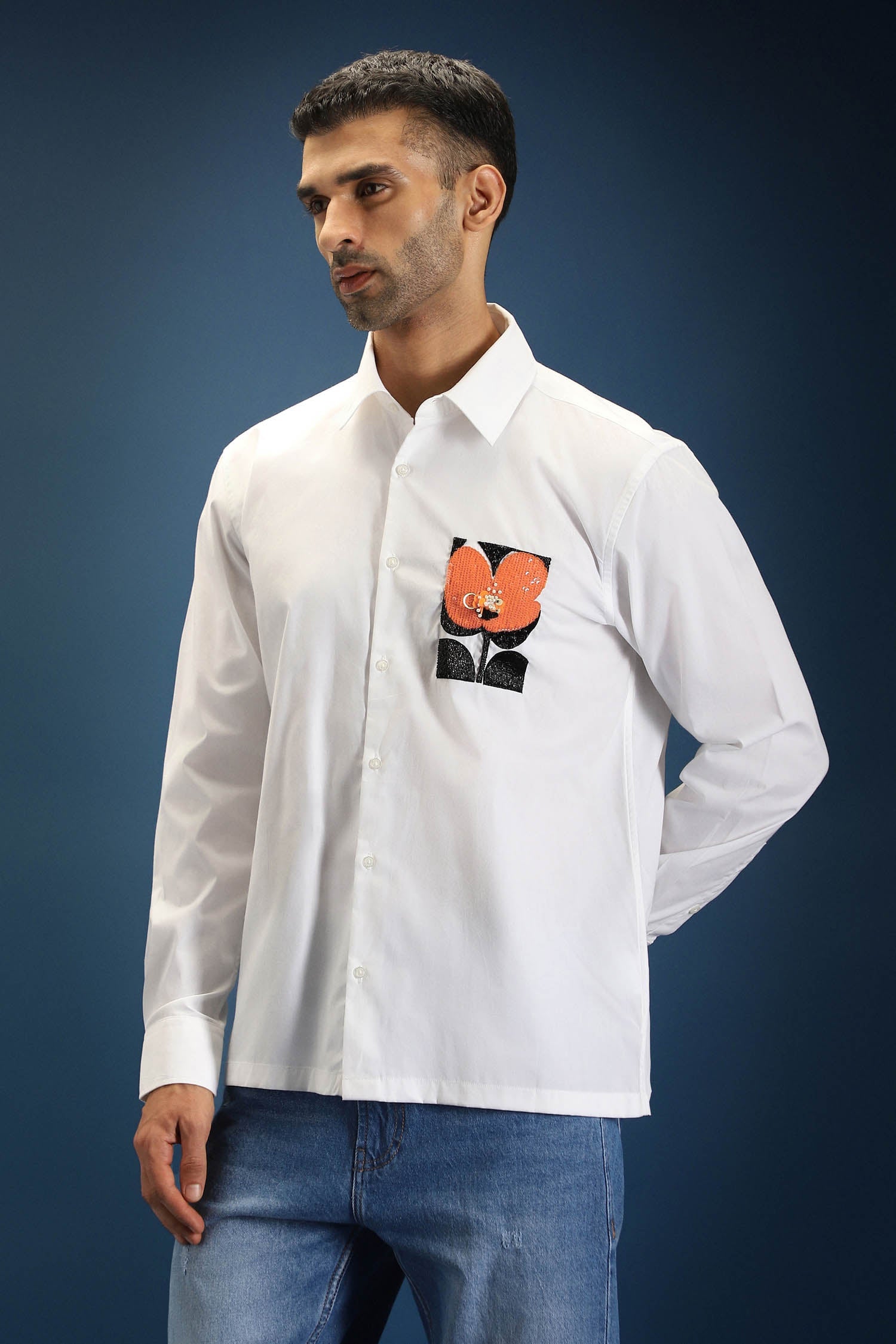 Flourish(Flower)- Hand Embroidered Designer Shirt - White