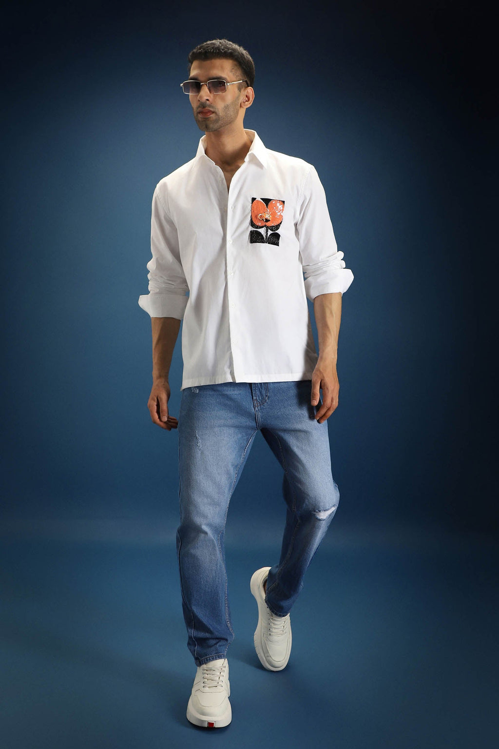 Flourish(Flower)- Hand Embroidered Designer Shirt - White