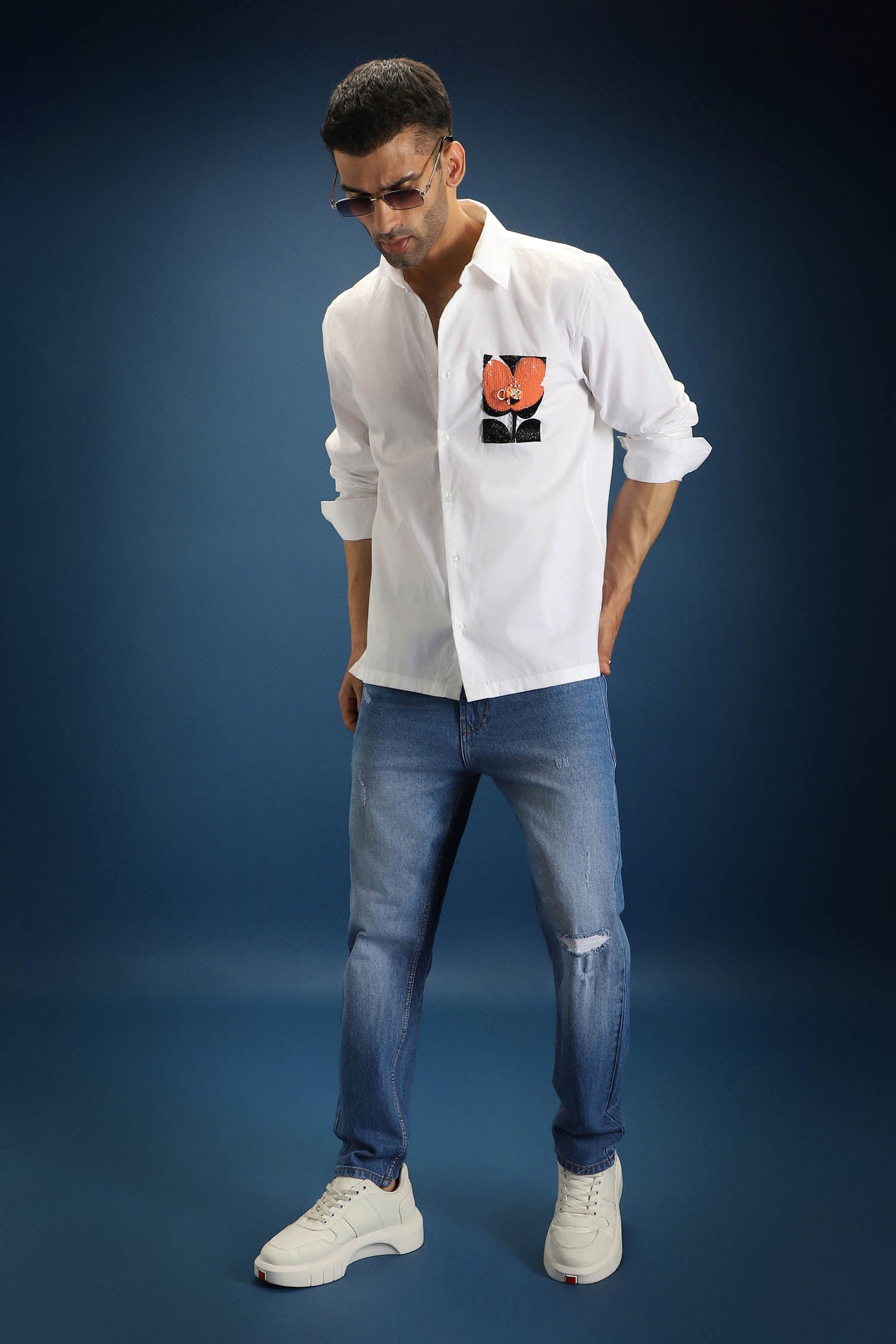 Flourish(Flower)- Hand Embroidered Designer Shirt - White