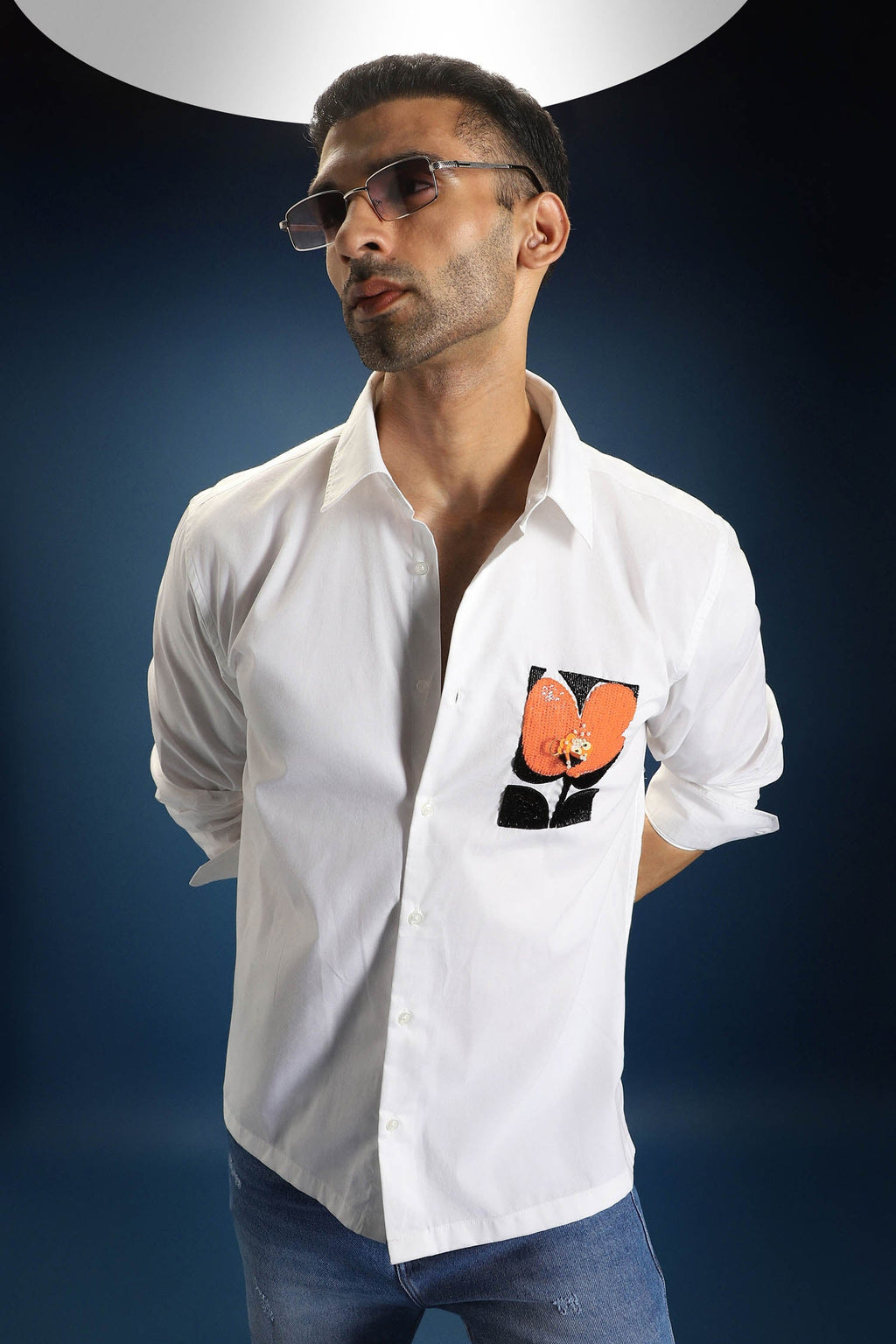 Flourish(Flower)- Hand Embroidered Designer Shirt - White