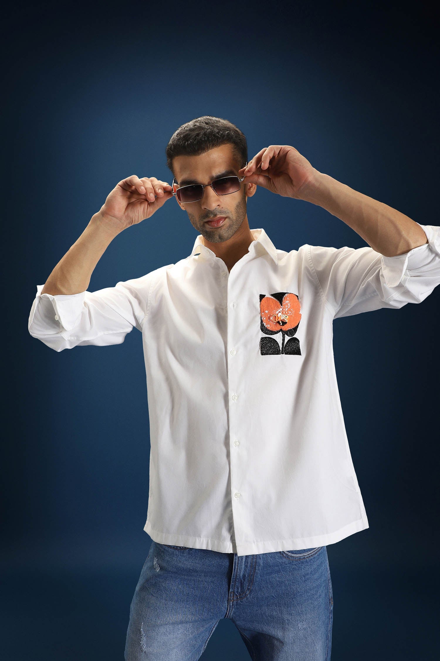 Flourish(Flower)- Hand Embroidered Designer Shirt - White