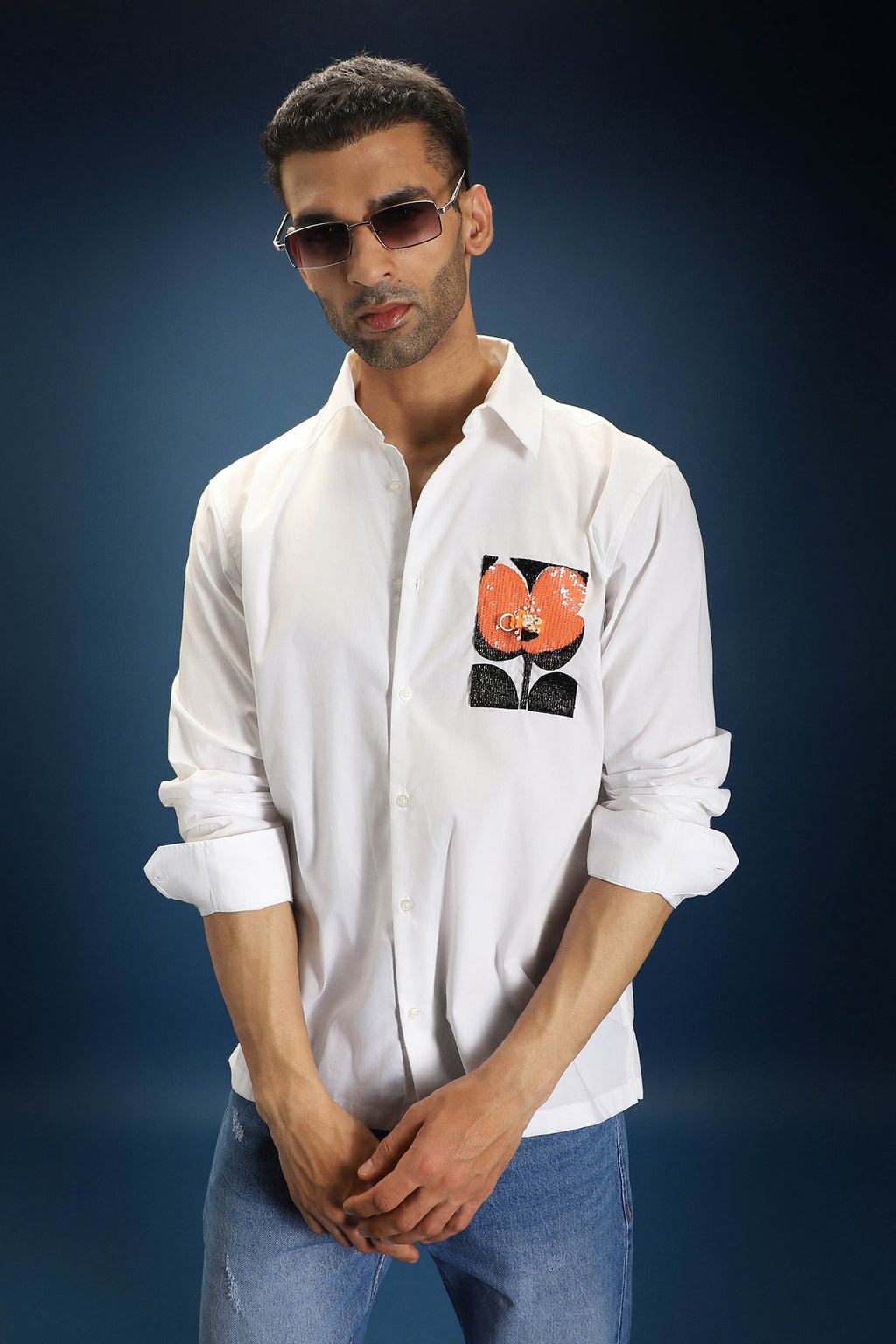 Flourish(Flower)- Hand Embroidered Designer Shirt - White